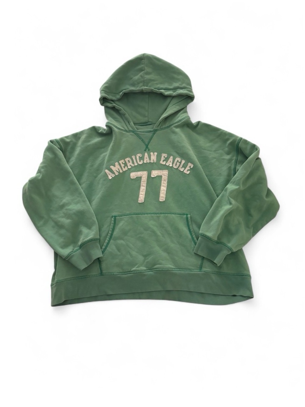 Vintage American Eagle Outfitters Green Hoodie Sweatshirt with '77 Graphic